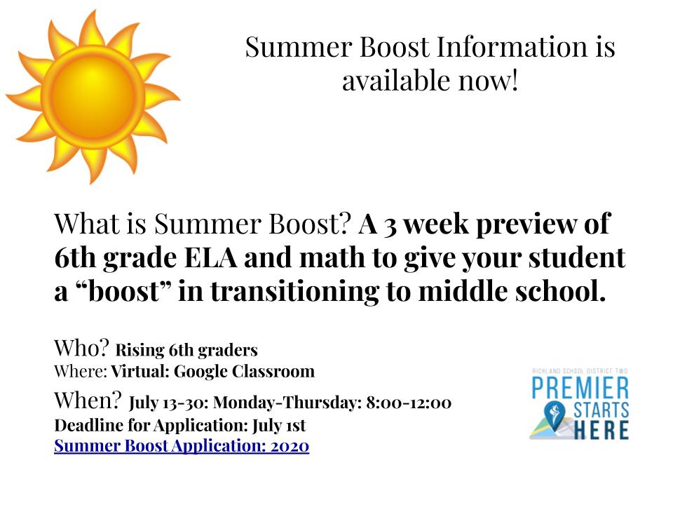 Blythewood Middle School Rising 6th Graders Summer Boost Information...